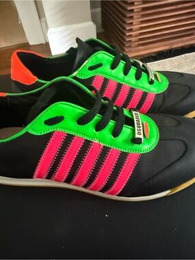 DSQUARED Men’s Black Sneakers with Neon Green & Pink Accents